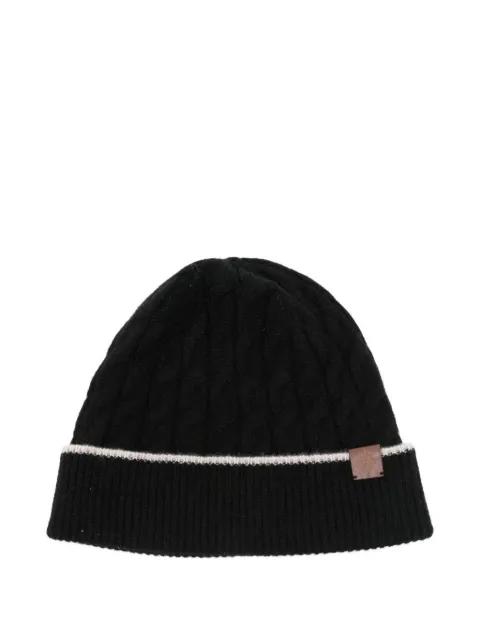 cable-knit leather-patch beanie hat by ELEVENTY