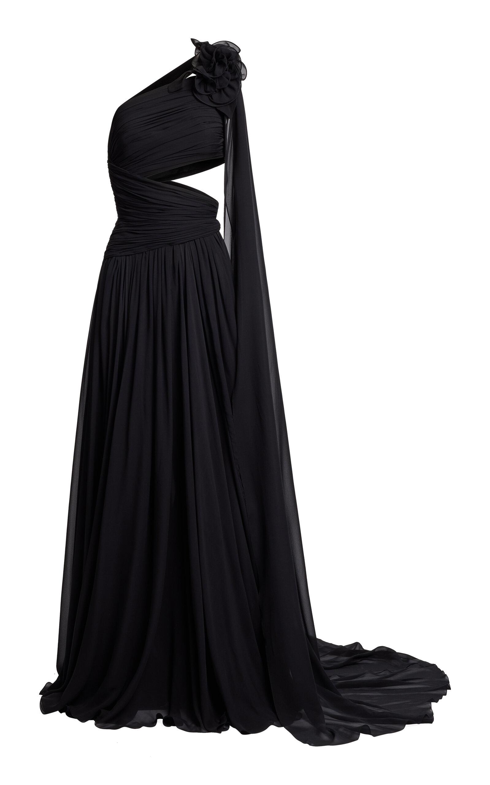 Elie Saab - Silk One-Shoulder Cut-Out Wrap Maxi Dress - Black - FR 46 - Only At Moda Operandi by ELIE SAAB