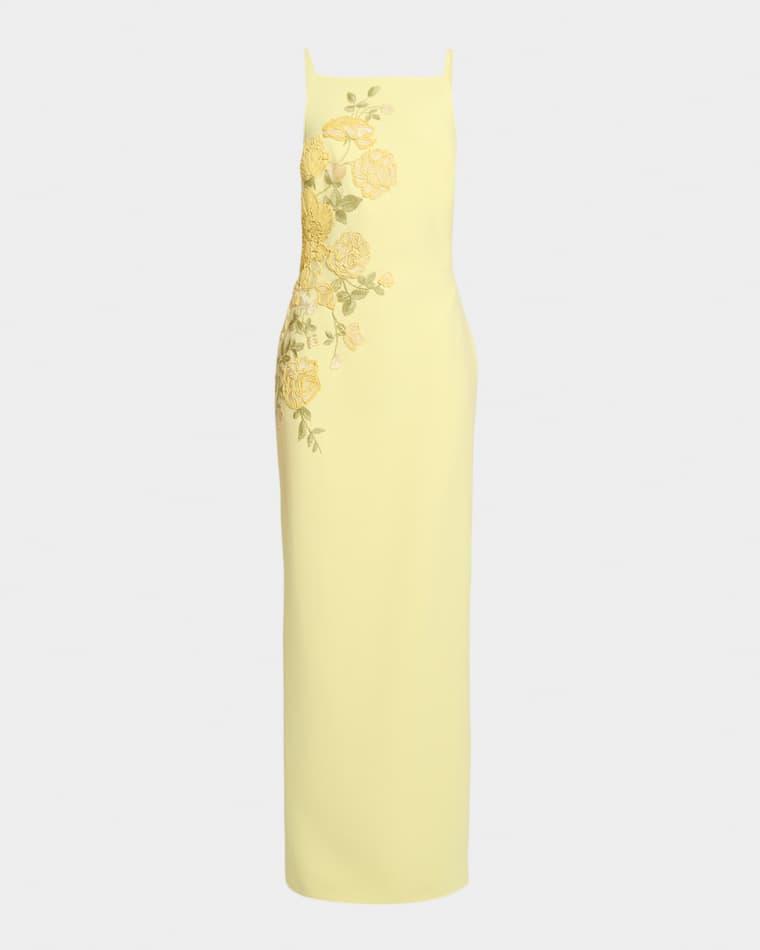 Floral Embroidered Cady Column Maxi Dress by ELIE SAAB