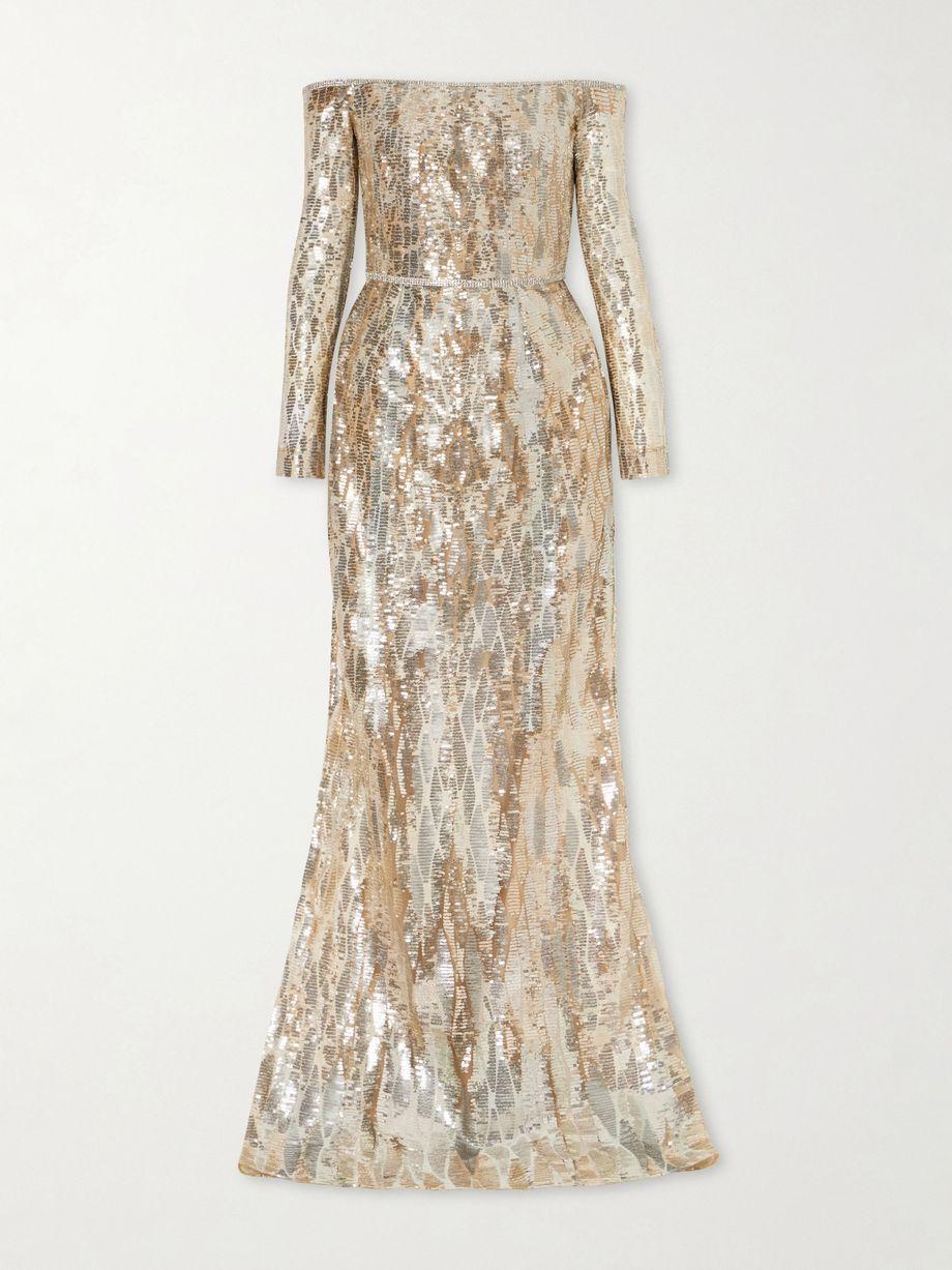 Off-the-shoulder sequined silk-blend gown by ELIE SAAB