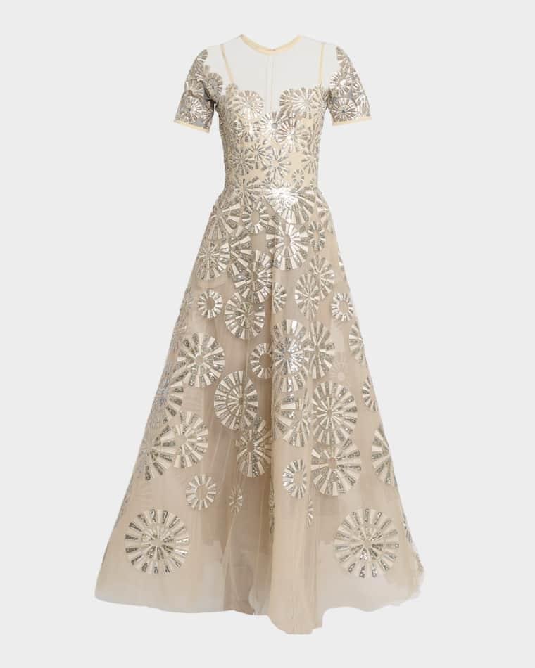 Sequin Embroidered Tulle Illusion Gown by ELIE SAAB