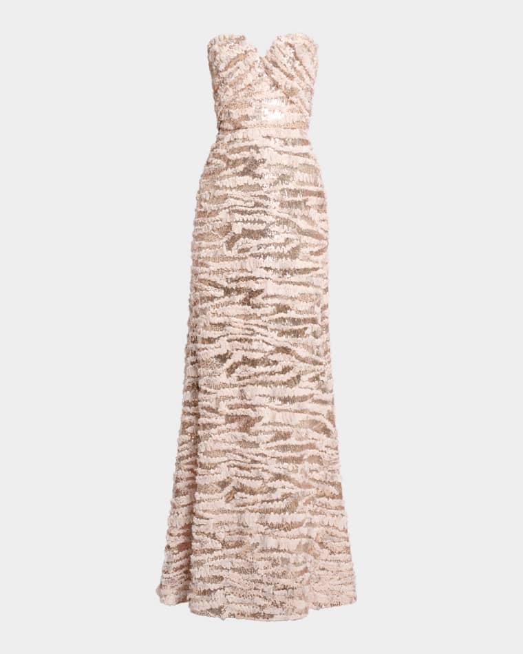 Sequined Chiffon Ruffled Strapless Gown by ELIE SAAB