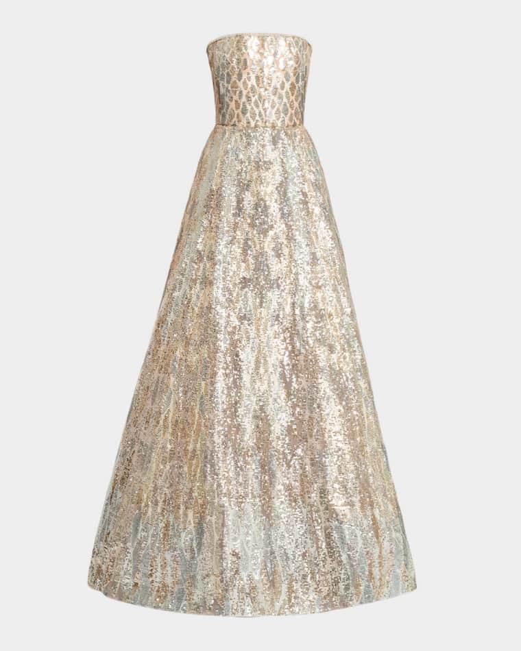 Strapless Sequin Embroidered A-Line Gown by ELIE SAAB