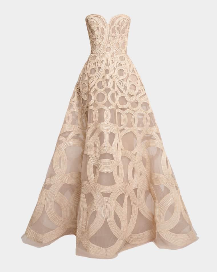 Strapless Sequin Embroidered Tulle Gown by ELIE SAAB
