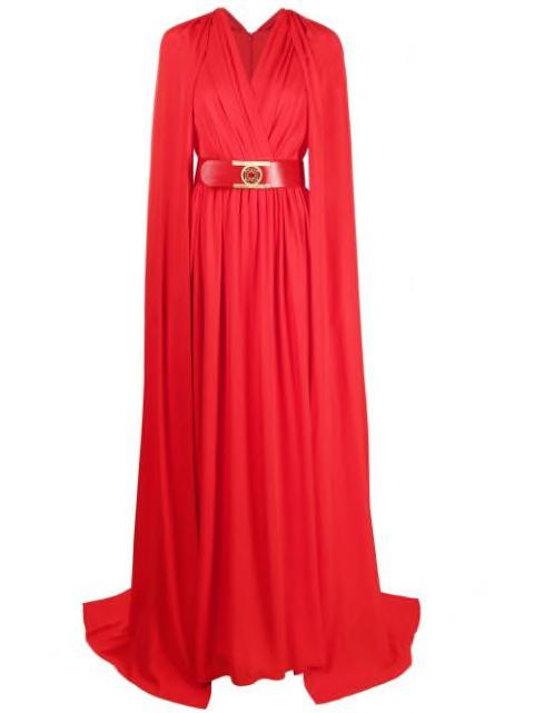 belted cape-effect silk gown by ELIE SAAB