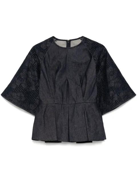 denim embroidered top by ELIE SAAB