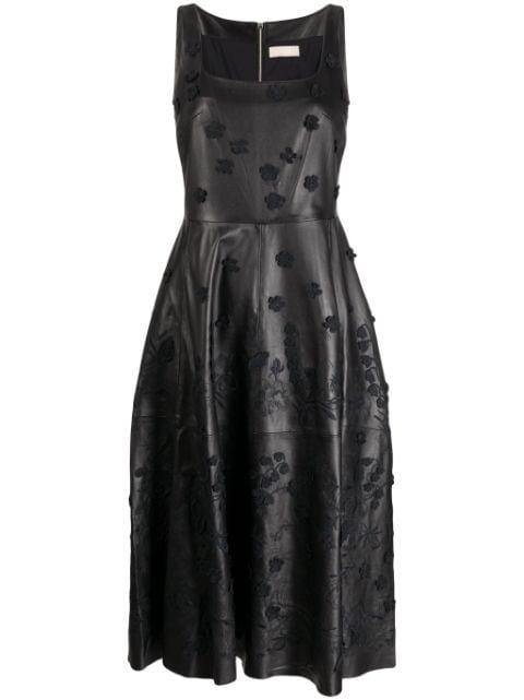 floral-appliqué leather midi dress by ELIE SAAB