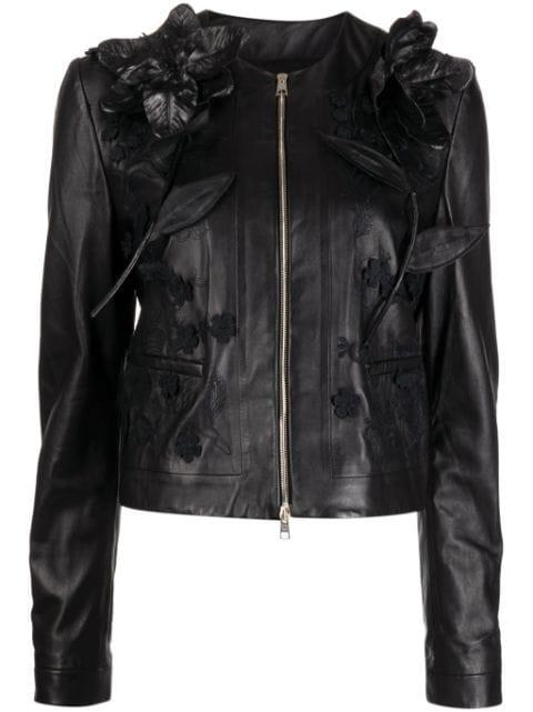 floral-embroidered leather jacket by ELIE SAAB