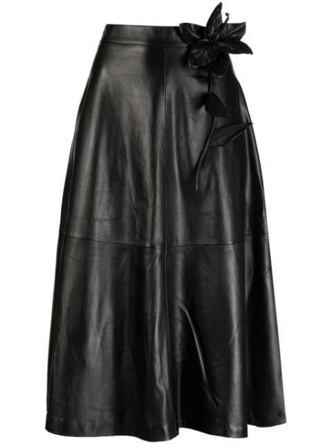 floral-embroidered leather midi skirt by ELIE SAAB