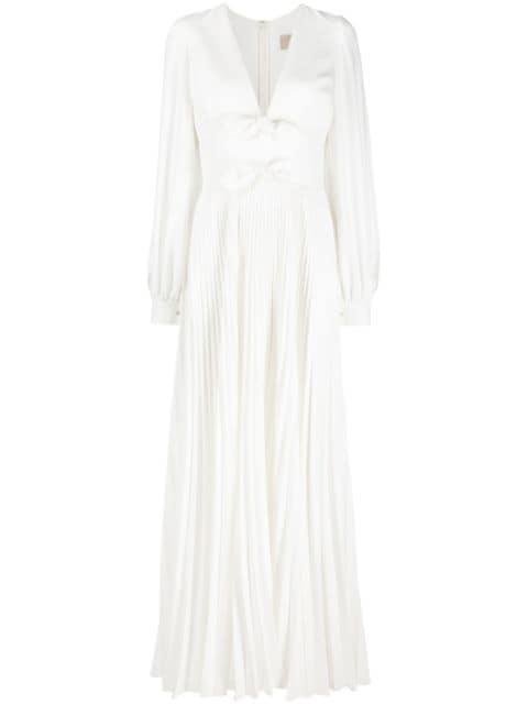 long-sleeve pleated silk gown by ELIE SAAB