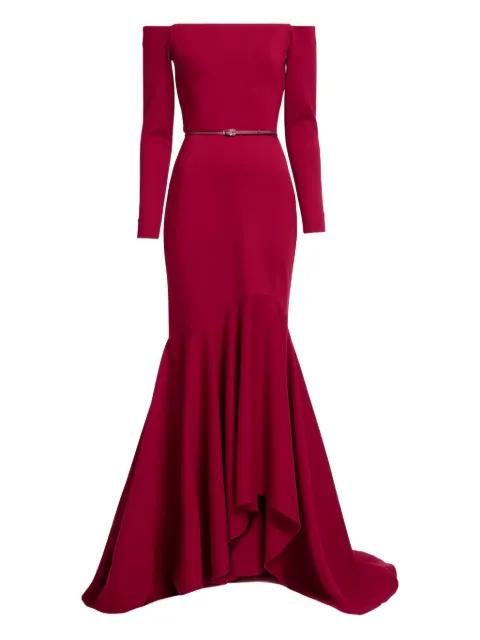 off-shoulder belted maxi dress by ELIE SAAB
