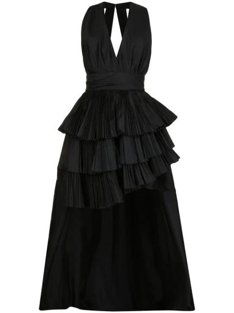 pleated plunge-neck silk dress by ELIE SAAB