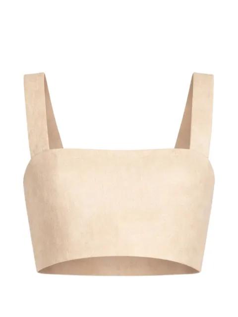 printed linen crop top by ELIE SAAB