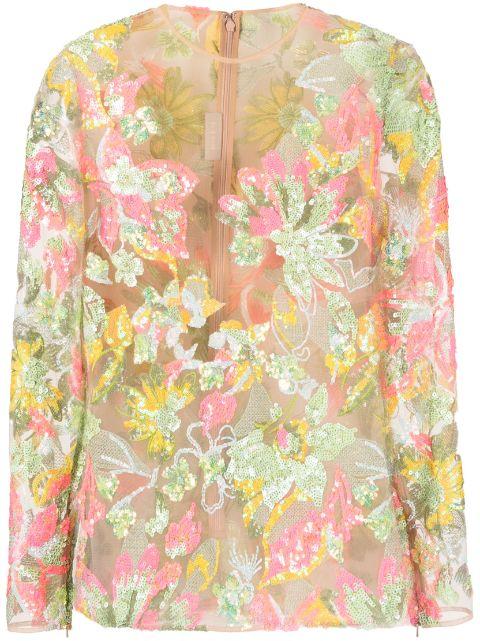 sequin-embellished floral-print blouse by ELIE SAAB