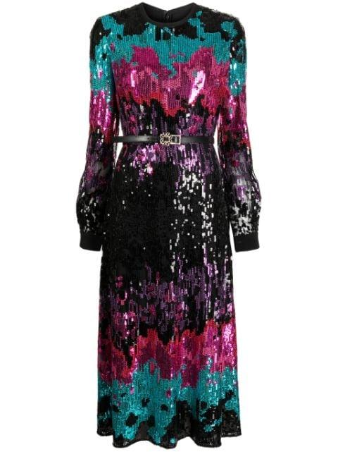 sequinned belted midi dress by ELIE SAAB