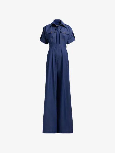 short-sleeve denim jumpsuit by ELIE SAAB