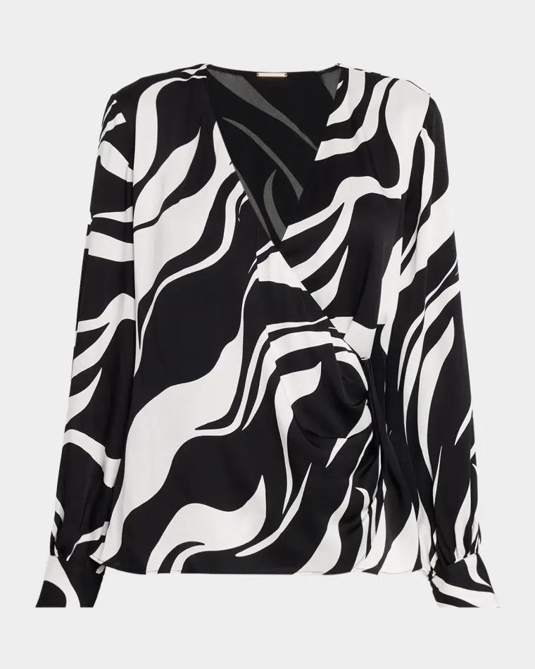 Estelle Abstract Silk-Blend Surplice Blouse by ELIE TAHARI