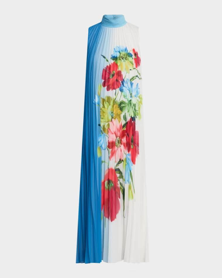 Reilley Sleeveless Pleated Floral-Print Midi Dress by ELIE TAHARI