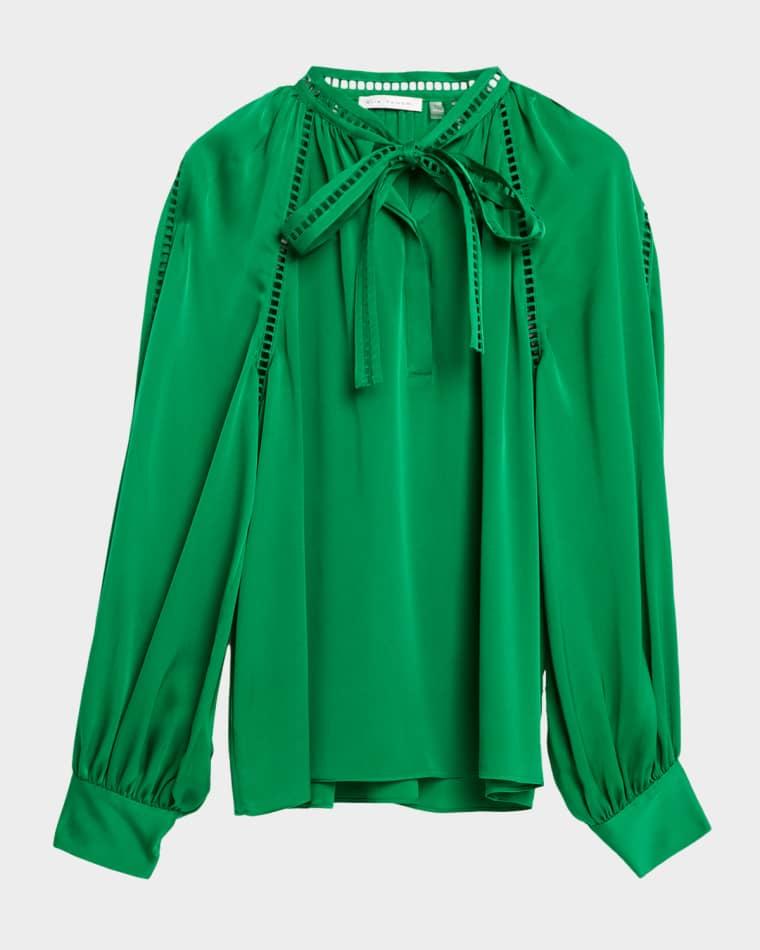 The Angie Ruched Lace-Inset Blouse by ELIE TAHARI