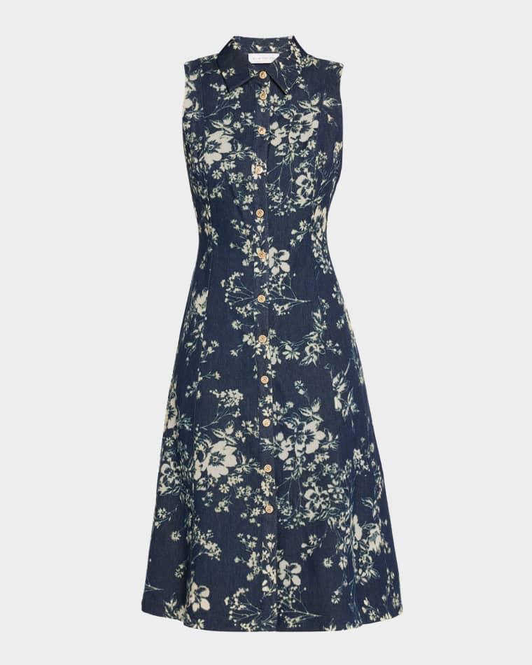 The Gabby Sleeveless Floral Denim Midi Dress by ELIE TAHARI