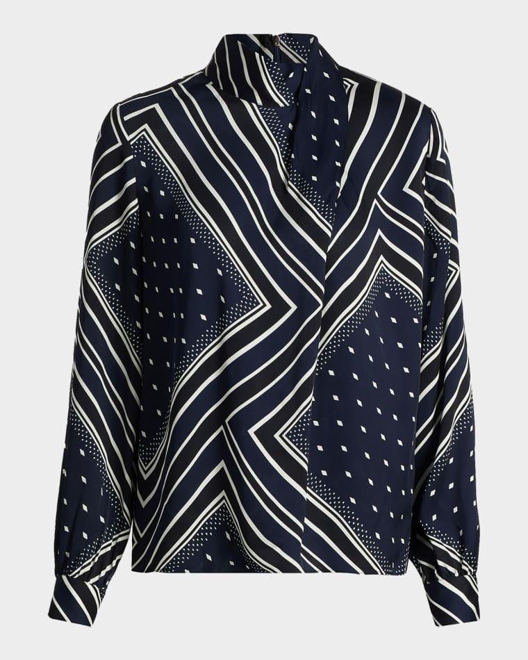 The Jaden Draped Geometric-Print Blouse by ELIE TAHARI