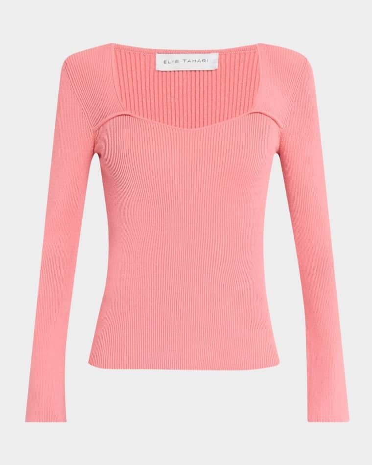 The Sydney Ribbed Sweetheart Sweater by ELIE TAHARI