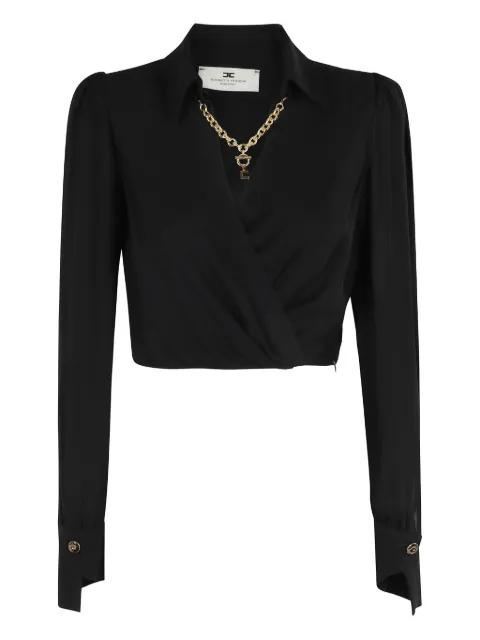 Nero chain-embellished wrap top by ELISABETTA FRANCHI