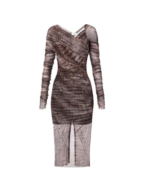 alligator-print ruched midi dress by ELISABETTA FRANCHI