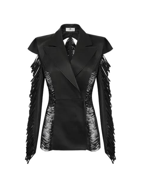 double-breasted fringed leather jacket by ELISABETTA FRANCHI