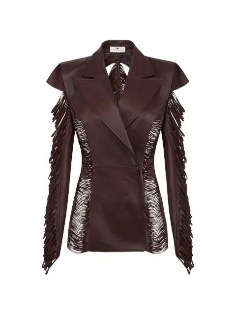 double-breasted fringed leather jacket by ELISABETTA FRANCHI