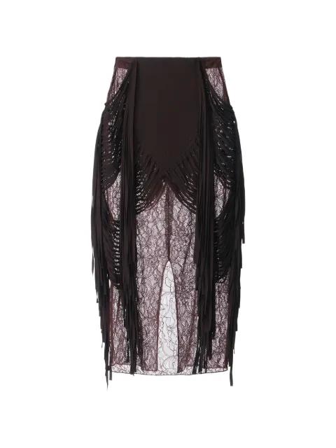 floral-lace fringed midi skirt by ELISABETTA FRANCHI