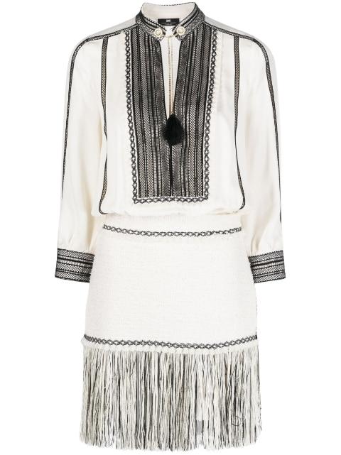 fringed georgette and tweed minidress by ELISABETTA FRANCHI