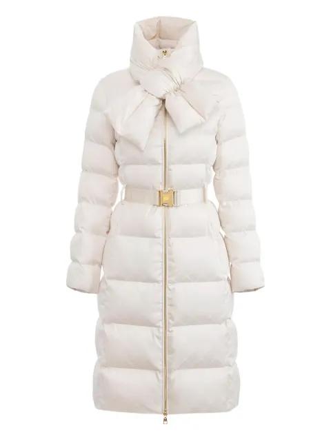 jacquard scarf-collar down coat by ELISABETTA FRANCHI
