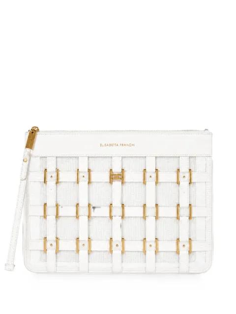 logo-plaque woven clutch bag by ELISABETTA FRANCHI