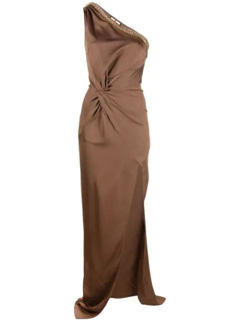 one-shoulder chain-trim gown by ELISABETTA FRANCHI