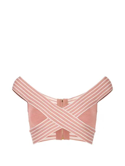 striped-trim crossover top by ELISABETTA FRANCHI