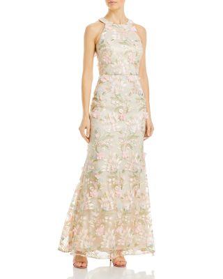 Appliqu&eacute;d Embroidered Halter Gown by ELIZA J