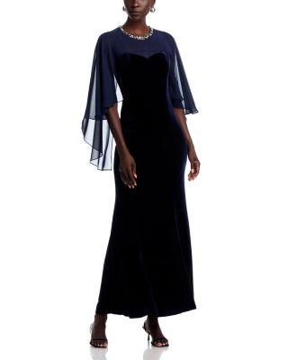 Embellished Neck Cape Mermaid Gown by ELIZA J