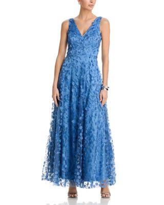 Floral Appliqu&eacute;d V Neck Gown by ELIZA J