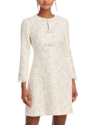 Long Sleeved Bow Detail Fit-and-Flare Dress by ELIZA J