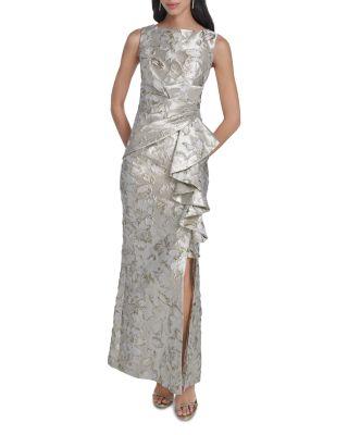 Metallic Jacquard Ruffled Gown by ELIZA J