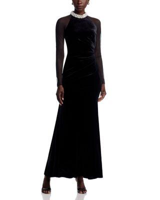 Necklace Collar Illusion Sleeve Velvet Gown by ELIZA J