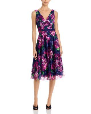 Printed V Neck Sleeveless Dress by ELIZA J