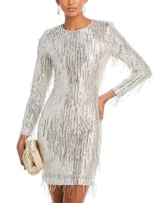 Sequin Fringe Long Sleeve Cocktail Dress by ELIZA J