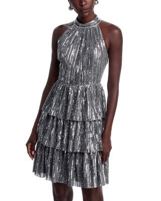Sequin Mock Neck Tiered Dress by ELIZA J
