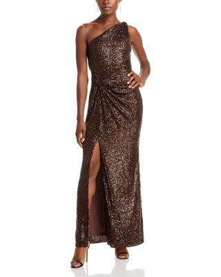 Sequined One Shoulder Gown by ELIZA J