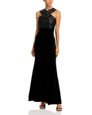 Sequined Velvet Mermaid Gown by ELIZA J