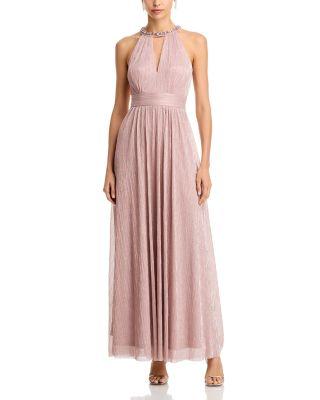 Shimmering Cutout Halter Gown by ELIZA J