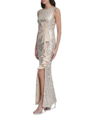 Sleeveless Gown with Ruffle Gathered Front by ELIZA J