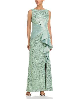 Sleeveless Gown with Ruffle Gathered Front by ELIZA J